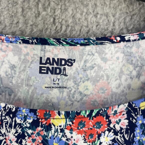 Lands End Dress Womens L Floral Tie Waist Colorful Soft Cotton Modal Stretch - Picture 4 of 14